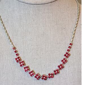 Christina Collection Red Crystal Silver Tone Chain Necklace